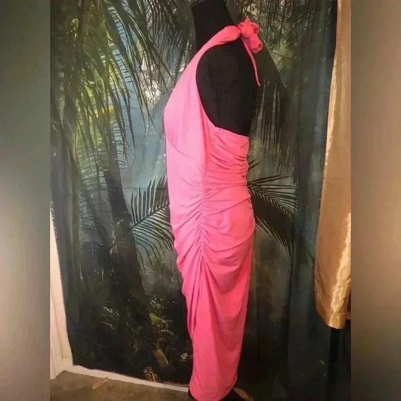 Hot Pink Asymmetrical Halter Wrap Dress - Picture 8 of 13